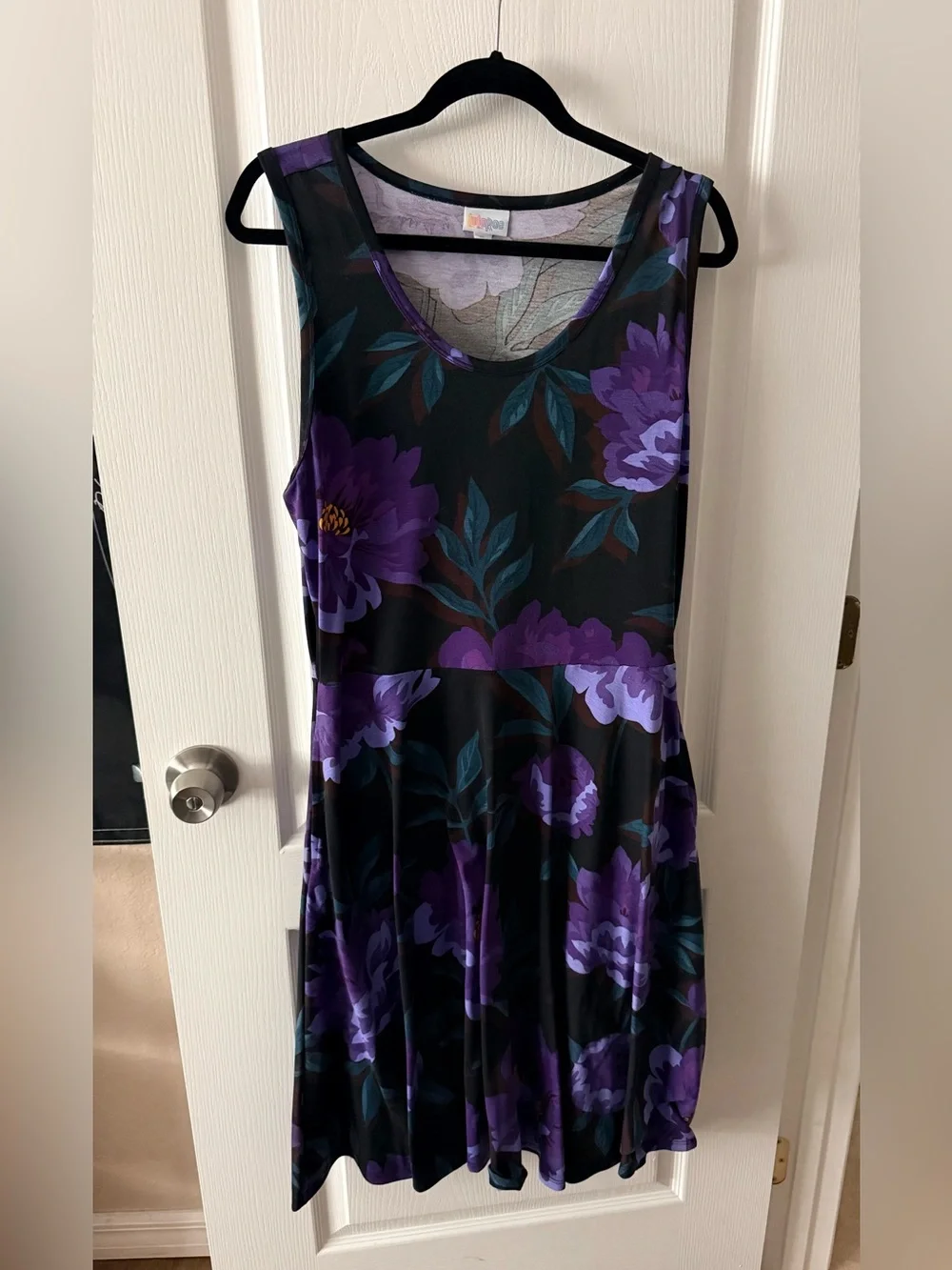 LuLaRoe Nicki Dress XL Purple Floral Sleeveless Pocket Swing Dress - Picture 1 of 6